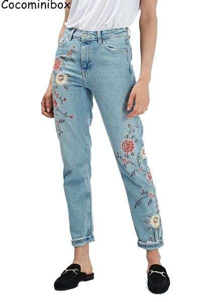 cocominibox women's spring autumn vintage floral embroidery jeans high waist straight ankle-length trousers denim pants, Blue
cocominibox women's spring autumn vintage floral embroidery jeans high waist straight ankle-length trousers denim pants, Blue