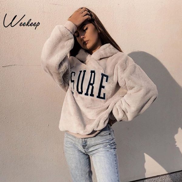 weekeep letter print faux fur hooded warm sweatshirt women loose pullover hoodie autumn winter casual hoodies, Black
weekeep letter print faux fur hooded warm sweatshirt women loose pullover hoodie autumn winter casual hoodies, Black