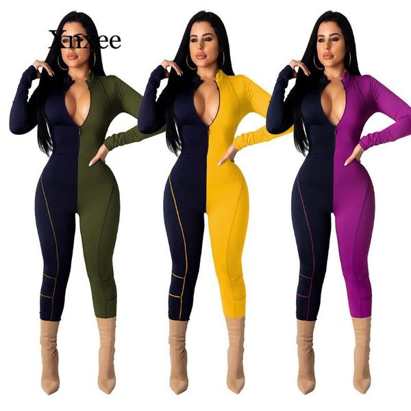 contrast color long sleeve bodysuit women stand collars front zipper skinny overall plus size bodycon one piece rompers, Black;white
contrast color long sleeve bodysuit women stand collars front zipper skinny overall plus size bodycon one piece rompers, Black;white