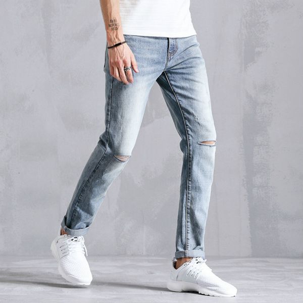 fashion-summer men's slim fit jeans stretch holes elastic pencil pants youth thin casual denim trousers men mid waist straight pants, Blue
fashion-summer men's slim fit jeans stretch holes elastic pencil pants youth thin casual denim trousers men mid waist straight pants, Blue