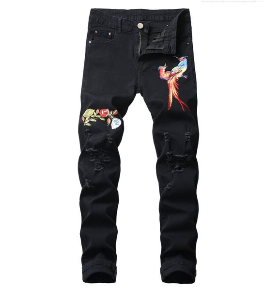 new jeans men skinny ripped black denim jeans flower embroidery slim fit male hole cotton pants casual trousers, Blue
new jeans men skinny ripped black denim jeans flower embroidery slim fit male hole cotton pants casual trousers, Blue