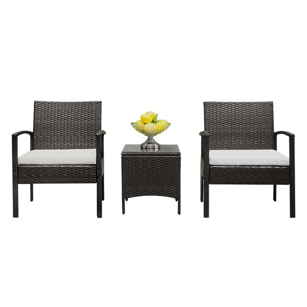Rattan wicker furniture et 3pc cu hioned outdoor garden eat patio ofa chair