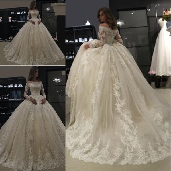 wedding dress 2020 ball gowns lace applique long sleeve off the shoulder robe de mariee sheer neck illusion wedding bride gowns, White
wedding dress 2020 ball gowns lace applique long sleeve off the shoulder robe de mariee sheer neck illusion wedding bride gowns, White