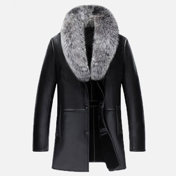 new real fur collar v-neck men long style sheep leather male fur solid color outerwear coat thick warm parkas mz1152, Black
new real fur collar v-neck men long style sheep leather male fur solid color outerwear coat thick warm parkas mz1152, Black