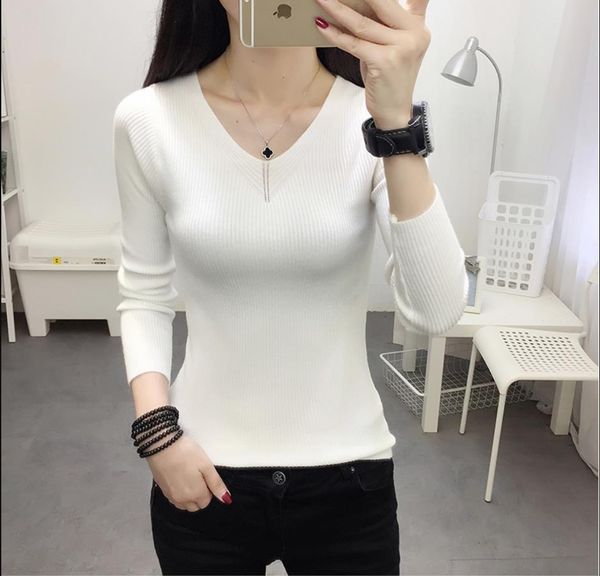 2019 autumn pullover korean version slim v-neck pullover sweater long sleeve bottoming sweater, White;black
2019 autumn pullover korean version slim v-neck pullover sweater long sleeve bottoming sweater, White;black