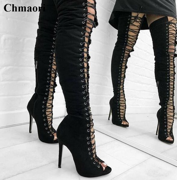 selling women fashion open toe black suede leather over knee gladiator boots cut-out lace-up long high heel boots
selling women fashion open toe black suede leather over knee gladiator boots cut-out lace-up long high heel boots
