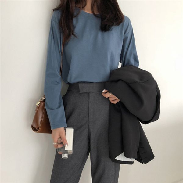 korean fashion candy color blouses fall 2020 women round neck long sleeve shirts loose basic, White
korean fashion candy color blouses fall 2020 women round neck long sleeve shirts loose basic, White