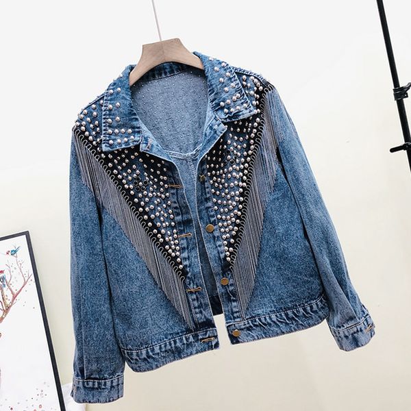 women's jackets autumn streetwear denim jacket women hand- rivet tassel chain short jeans loose black coats, Black;brown
women's jackets autumn streetwear denim jacket women hand- rivet tassel chain short jeans loose black coats, Black;brown