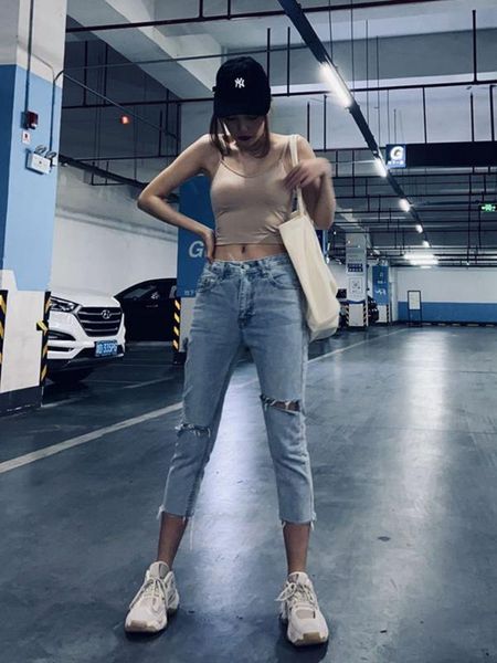 women's jeans wmyjsf hole in the fur edge girl high waist slim feet 100 hip 7 pants light colo, Blue
women's jeans wmyjsf hole in the fur edge girl high waist slim feet 100 hip 7 pants light colo, Blue