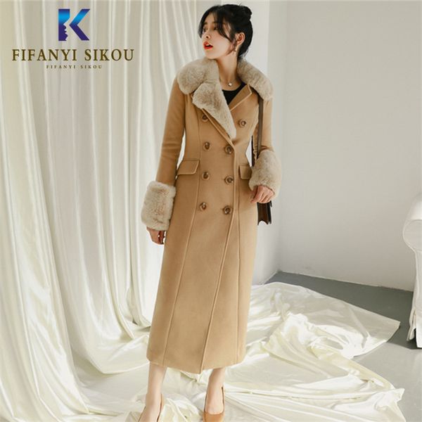 winter women wool coat fashion classic double breasted elegant long coats thick warm overcoat female fur spliced woolen coat, Black
winter women wool coat fashion classic double breasted elegant long coats thick warm overcoat female fur spliced woolen coat, Black