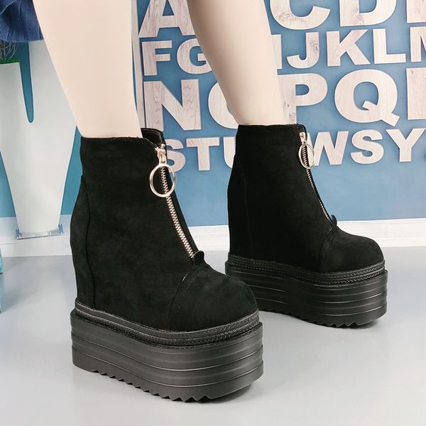 13cm super high heel short boots wedges waterproof platform boots fashion within increased womens ankle, Black
13cm super high heel short boots wedges waterproof platform boots fashion within increased womens ankle, Black