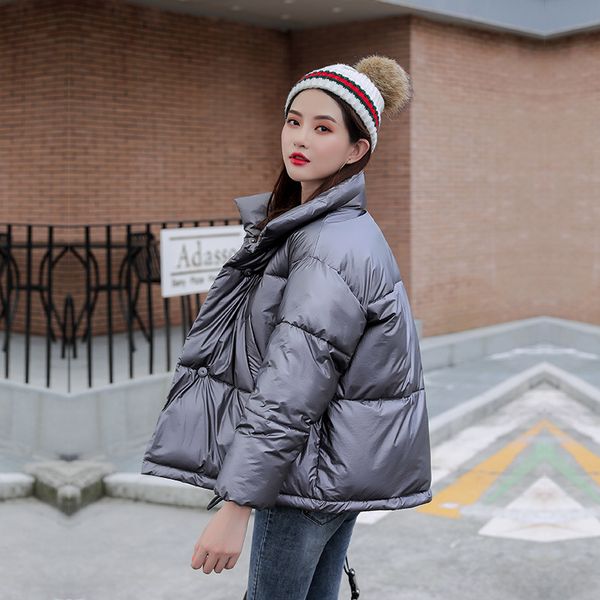 short stand collar women winter glossy parka warm thicken ladies coat cotton padded parka womens jackets, Black
short stand collar women winter glossy parka warm thicken ladies coat cotton padded parka womens jackets, Black