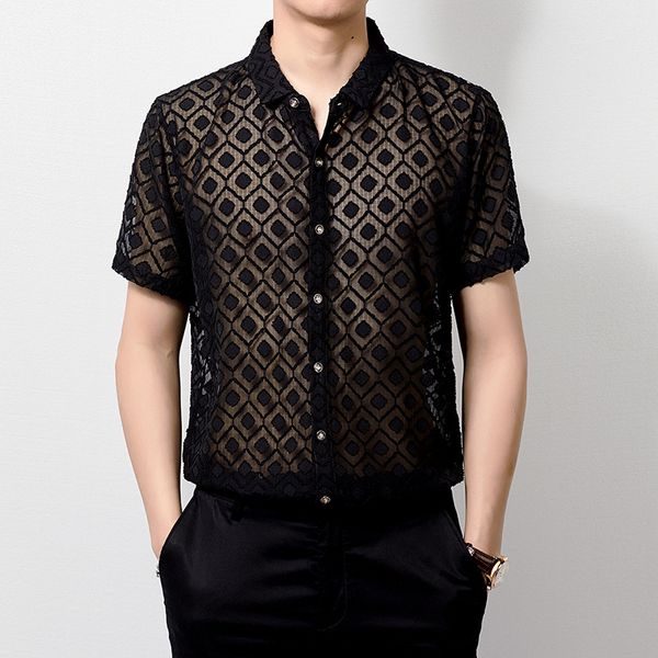 square grids high-end velvet hollow transparent short sleeve shirt summer new quality soft comfortable boutique men shirt -xxxl, White;black
square grids high-end velvet hollow transparent short sleeve shirt summer new quality soft comfortable boutique men shirt -xxxl, White;black