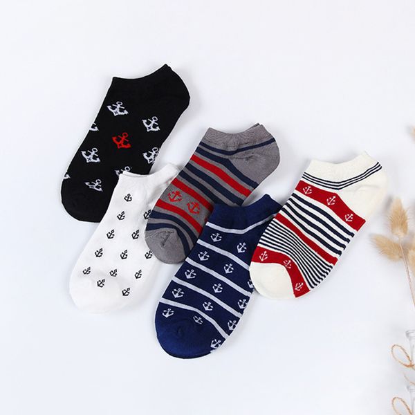 5pairs/lot fashion cotton men socks stripe anchor short socks man funny casual autumn calcetines meias, Black