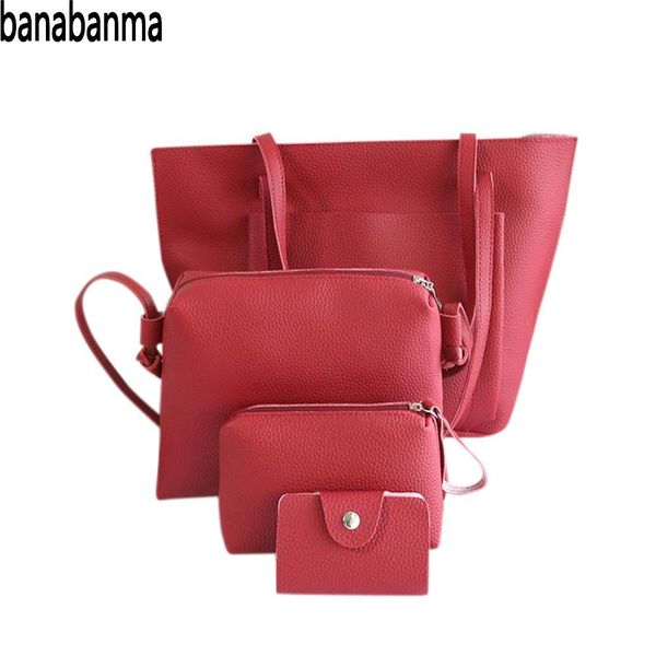 

banabanma 4 pcs/ set simple handbag casual solid color bags set women leisure single shoulder bags handbags for women 2018 zk40