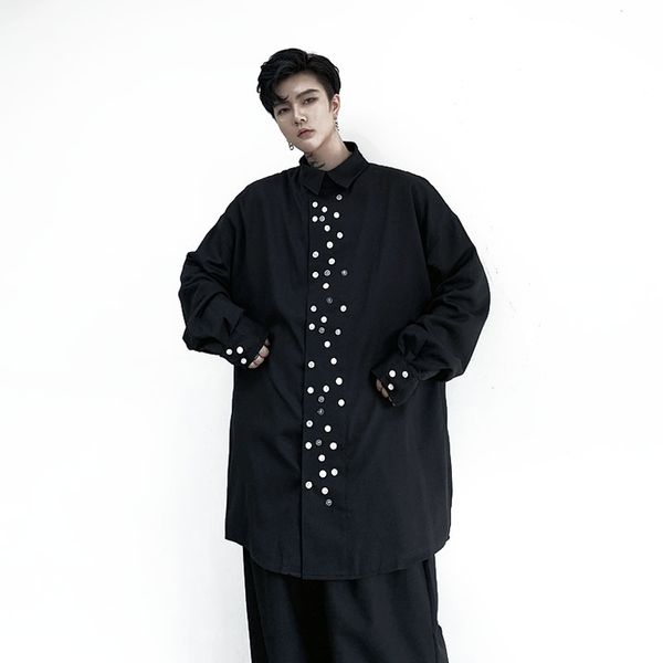 men's casual shirts men long sleve button design loose black shirt male japan streetwear hip hop punk gothic dress stage clothes, White;black
men's casual shirts men long sleve button design loose black shirt male japan streetwear hip hop punk gothic dress stage clothes, White;black