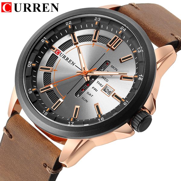 

luxury casual curren men watches sports watch analog quartz wristwatch display calendar relogio masculino montre homme, Slivery;brown