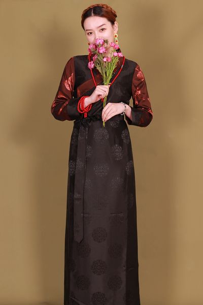 national style stage wear women elegant vestido tibetan dance performance costume female long folk dancing dress, Black;red
national style stage wear women elegant vestido tibetan dance performance costume female long folk dancing dress, Black;red