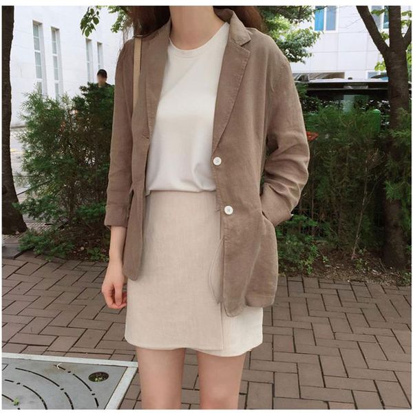 early autumn cotton and linen small suit jacket female 2019 summer new korean casual loose thin section lapel short suit jacket, White;black 
early autumn cotton and linen small suit jacket female 2019 summer new korean casual loose thin section lapel short suit jacket, White;black