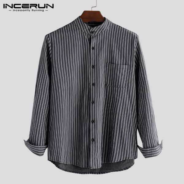 incerun men striped shirt street long sleeve chemise button harajuku stand collar chic loose casual brand shirts men s-5xl 2020, White;black
incerun men striped shirt street long sleeve chemise button harajuku stand collar chic loose casual brand shirts men s-5xl 2020, White;black