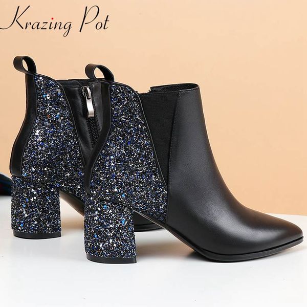 krazing pot winter genuine leather sequined cloth bling zipper mixed color high heels pointed toe large size ankle boots l8f1, Black
krazing pot winter genuine leather sequined cloth bling zipper mixed color high heels pointed toe large size ankle boots l8f1, Black