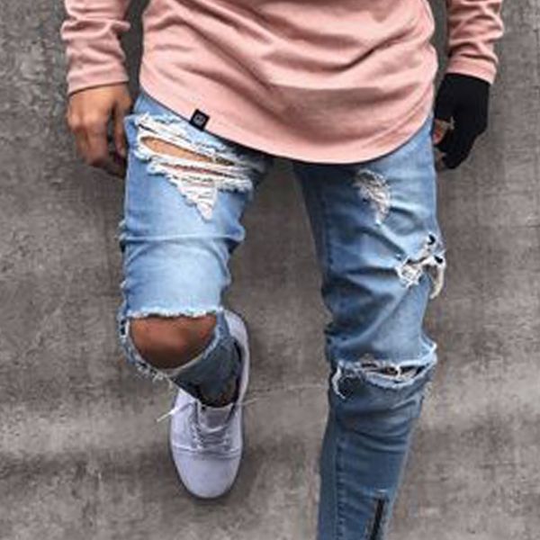 men clothes hole ripped distressed casual jeans fashion hip hop male denim zipper skinny trousers for mens pencil clothing, Blue
men clothes hole ripped distressed casual jeans fashion hip hop male denim zipper skinny trousers for mens pencil clothing, Blue