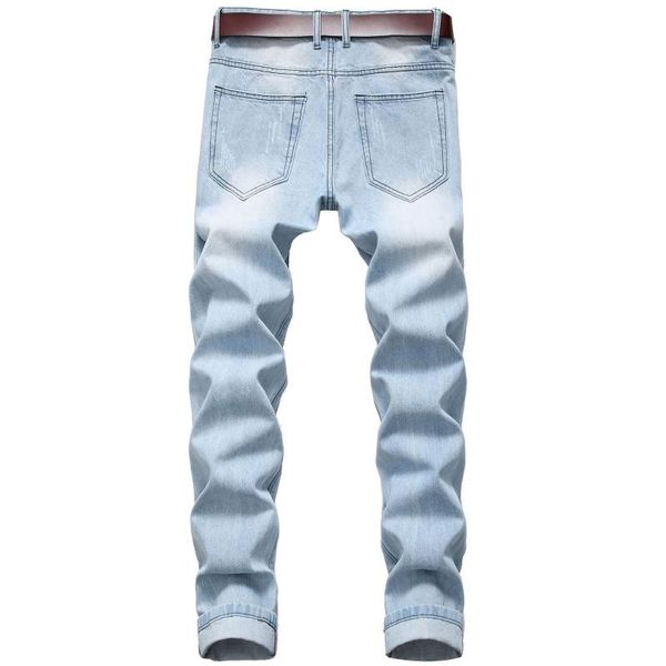 2020 autumn spring men's ripped print street hip hop punk stretch bike jeans trendy holes straight denim trouers, Blue
2020 autumn spring men's ripped print street hip hop punk stretch bike jeans trendy holes straight denim trouers, Blue