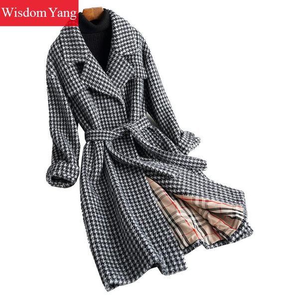 winter warm black houndstooth plaid long coat jackets thick flock womens elegant coats office ladies belt overcoat outerwear 
winter warm black houndstooth plaid long coat jackets thick flock womens elegant coats office ladies belt overcoat outerwear