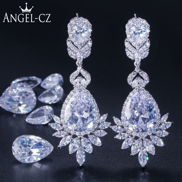angelcz 5 color option excellent big pear drop cubic zirconia crystal dangle long party earring for women wedding jewelry ae130, Silver
angelcz 5 color option excellent big pear drop cubic zirconia crystal dangle long party earring for women wedding jewelry ae130, Silver