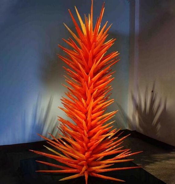 China Supplier Hand Blown Glass Tree Floor Lamp Orange Murano Blown Glass Conifer Sculpture For Party Garden Art Decoration