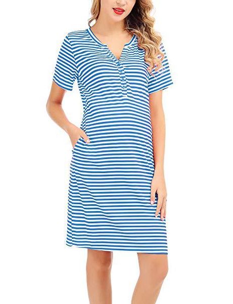 explosion models women's nursing dress short-sleeved pregnant women's pajamas pajamas striped nursing dress, White
explosion models women's nursing dress short-sleeved pregnant women's pajamas pajamas striped nursing dress, White