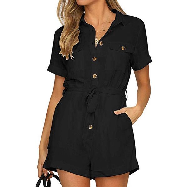 2019 casual short sleeve button down jumpsuit women's cuffed playsuit jumpsuit, Black;white
2019 casual short sleeve button down jumpsuit women's cuffed playsuit jumpsuit, Black;white