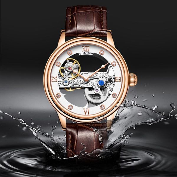 guanqin mens watches leather mechanical watch men automatic waterproof skeleton watches montre homme, Slivery;brown
guanqin mens watches leather mechanical watch men automatic waterproof skeleton watches montre homme, Slivery;brown