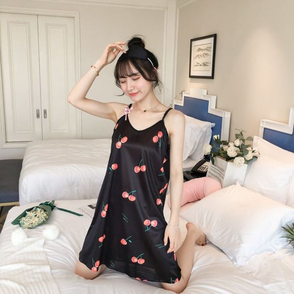 women summer ice silk knee length nightdress spaghetti straps floral heart cartoon graphic print bowknot sleepwear with eye mask, Black;red
women summer ice silk knee length nightdress spaghetti straps floral heart cartoon graphic print bowknot sleepwear with eye mask, Black;red
