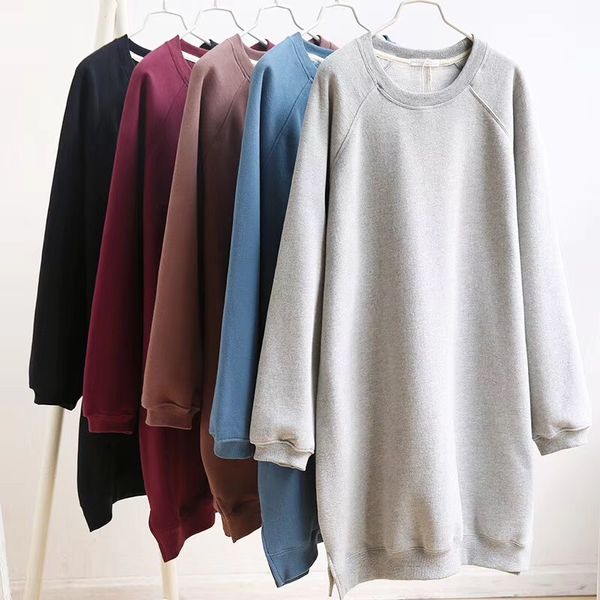 missjuju new products winter mid-length solid color crew neck brushed and thick loose large version of pullover hoody skirt oute, Black
missjuju new products winter mid-length solid color crew neck brushed and thick loose large version of pullover hoody skirt oute, Black