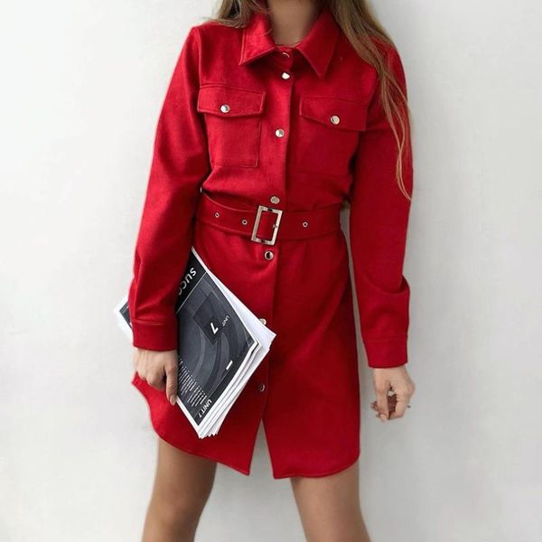 casual dresses taotrees autumn woman solid color suede dress turndown collar single breasted long sleeve with belt, Black;gray
casual dresses taotrees autumn woman solid color suede dress turndown collar single breasted long sleeve with belt, Black;gray