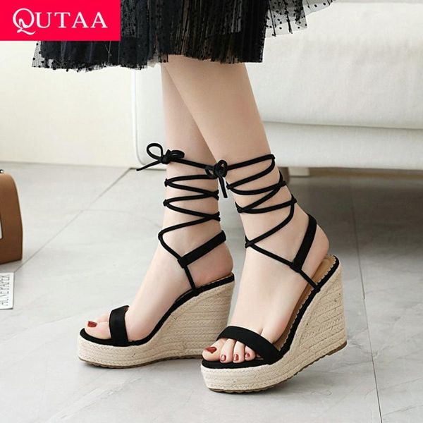 sandals qutaa 2021 lace up fashion ankle strap ladies pumps flock platform wedge high heel summer women shoes big size 34-43, Black
sandals qutaa 2021 lace up fashion ankle strap ladies pumps flock platform wedge high heel summer women shoes big size 34-43, Black
