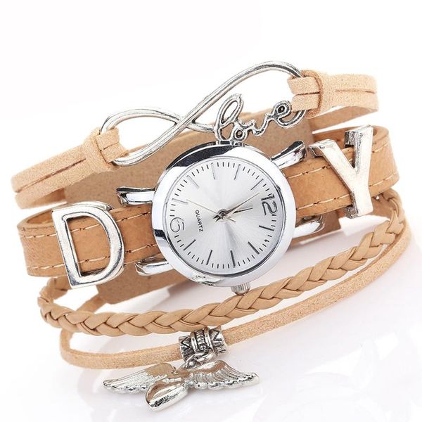 leather strap bracelet watch fashion multi layer wing love heart pendant quartz analog wristwatch women jewelry gift, Slivery;brown
leather strap bracelet watch fashion multi layer wing love heart pendant quartz analog wristwatch women jewelry gift, Slivery;brown