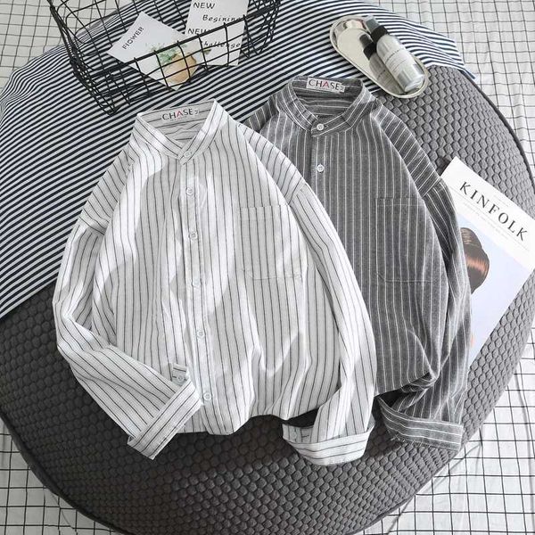 2020 spring and summer fashion streetwear chinese style couple casual long-sleeved cotton men's striped shirt g0026, White;black
2020 spring and summer fashion streetwear chinese style couple casual long-sleeved cotton men's striped shirt g0026, White;black