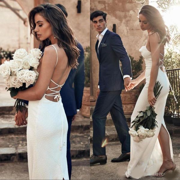 beach boho mermaid wedding dresses lace appliques long custom made spaghetti back split train bridal gowns vestios de novia, White
beach boho mermaid wedding dresses lace appliques long custom made spaghetti back split train bridal gowns vestios de novia, White