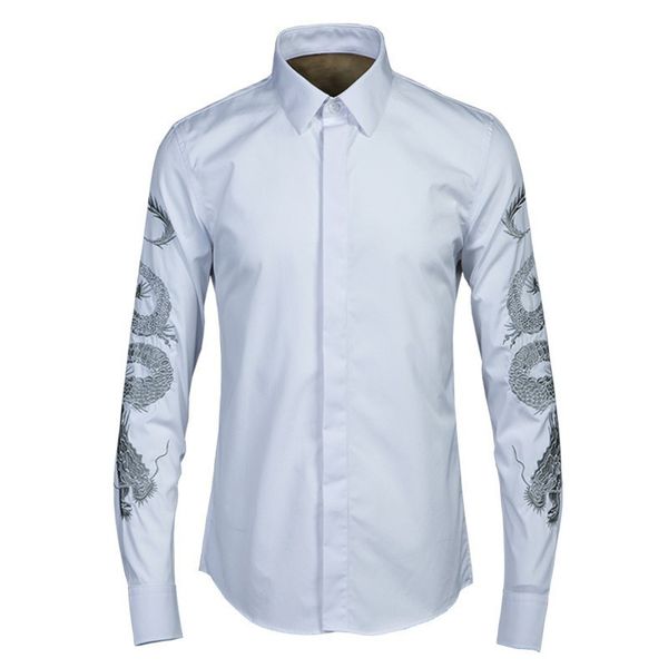 men's dress shirts brand men slim fit wedding dragon embroidery formal business man office work long sleeved spring large size, White;black
men's dress shirts brand men slim fit wedding dragon embroidery formal business man office work long sleeved spring large size, White;black