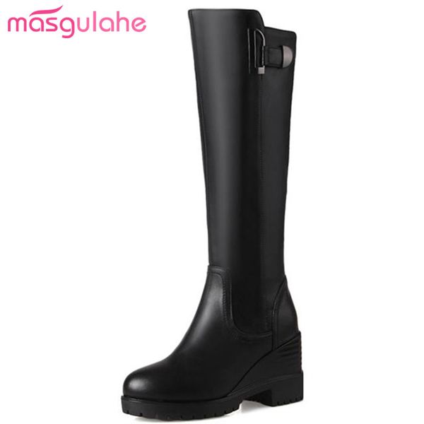 masgulahe genuine leather boots platform round toe wedges autumn winter boots buckle knee high thick heels womens shoes, Black
masgulahe genuine leather boots platform round toe wedges autumn winter boots buckle knee high thick heels womens shoes, Black