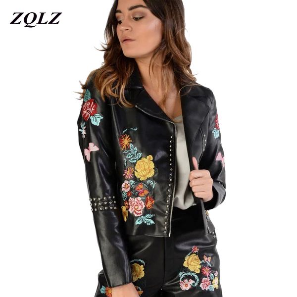 zqlz fashion embroidery flower autumn leather jacket female 2017 slim short pu faux leather coat women moto outerwear, Black
zqlz fashion embroidery flower autumn leather jacket female 2017 slim short pu faux leather coat women moto outerwear, Black