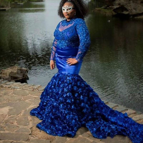 royal blue mermaid prom dresses long sleeves jewel neck beaded plus size evening gowns appliqued sweep train satin formal dress, Black
royal blue mermaid prom dresses long sleeves jewel neck beaded plus size evening gowns appliqued sweep train satin formal dress, Black