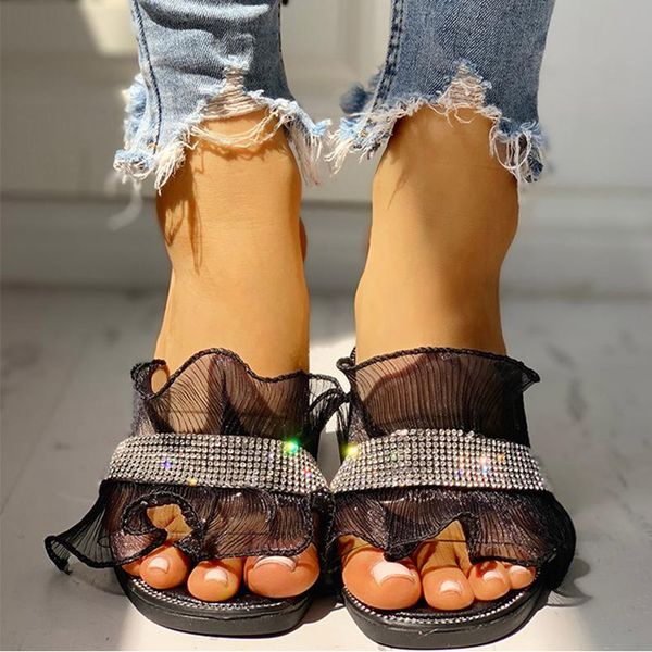 women summer lace ruffles slippers bling flat square open toe non slip glitter ladies slides bling casual fashion female shoes, Black
women summer lace ruffles slippers bling flat square open toe non slip glitter ladies slides bling casual fashion female shoes, Black