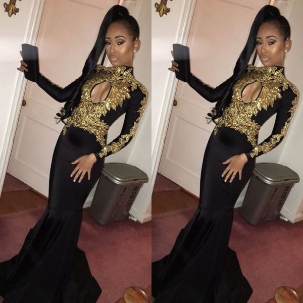 wholesale- 2020 keyhole neck long sleeve black evening dresses satin mermaid special occasion dresses with gold appliques, Black;red
wholesale- 2020 keyhole neck long sleeve black evening dresses satin mermaid special occasion dresses with gold appliques, Black;red