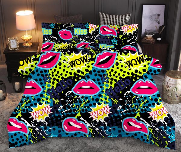 red lips printed bedding set duvet cover sets king quilt cover bed linen