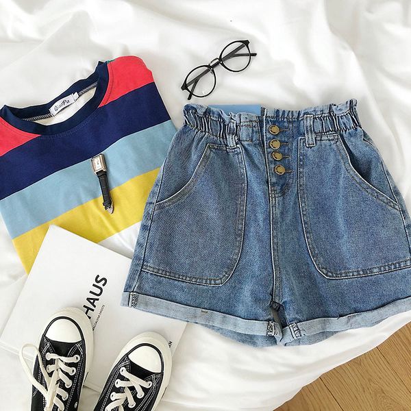 women high-waisted shorts loose casual denim short jeans women summer wide leg light blue elastic waist denim button shorts
women high-waisted shorts loose casual denim short jeans women summer wide leg light blue elastic waist denim button shorts