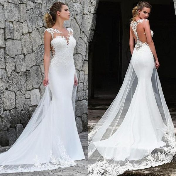 2020 elegant lace wedding dresses illusion backless sweep train bridal wedding gowns with buttons robe de mariée, White
2020 elegant lace wedding dresses illusion backless sweep train bridal wedding gowns with buttons robe de mariée, White