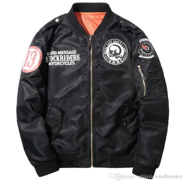 mens fashion flight jackets autumn street style skulls patch embroidery long sleeved stand collar coats fashion bomber jacket men, Black;brown
mens fashion flight jackets autumn street style skulls patch embroidery long sleeved stand collar coats fashion bomber jacket men, Black;brown